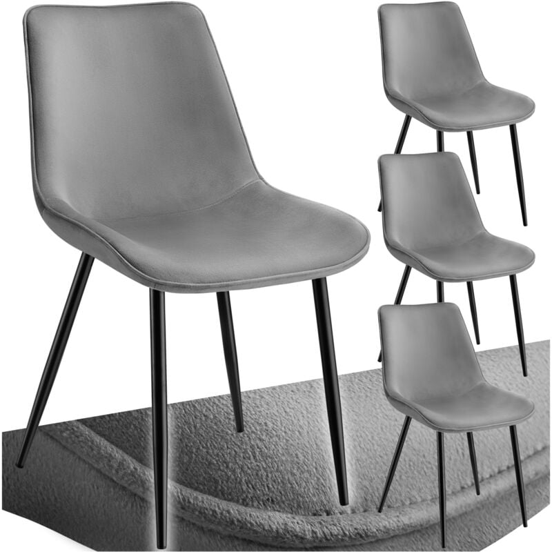 Tectake - Lot de 4 chaises Rembourrées aspect velours assise Ergonomique gris