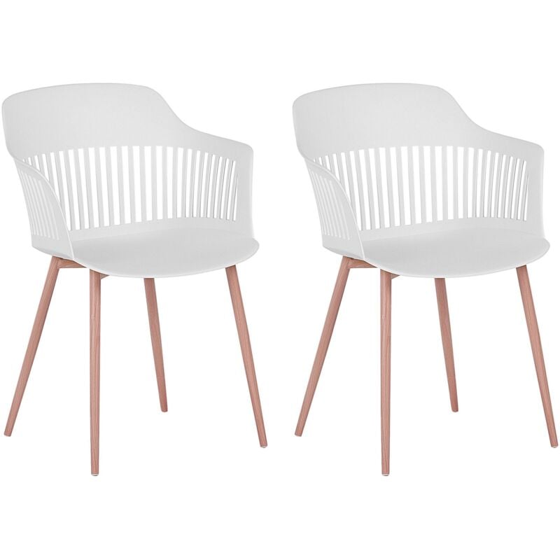 Beliani - Set de 2 Chaises de Salle à Manger en Plastique Blanc avec Pieds en Métal Effet Bois Design Moderne et Scandinave Tendance