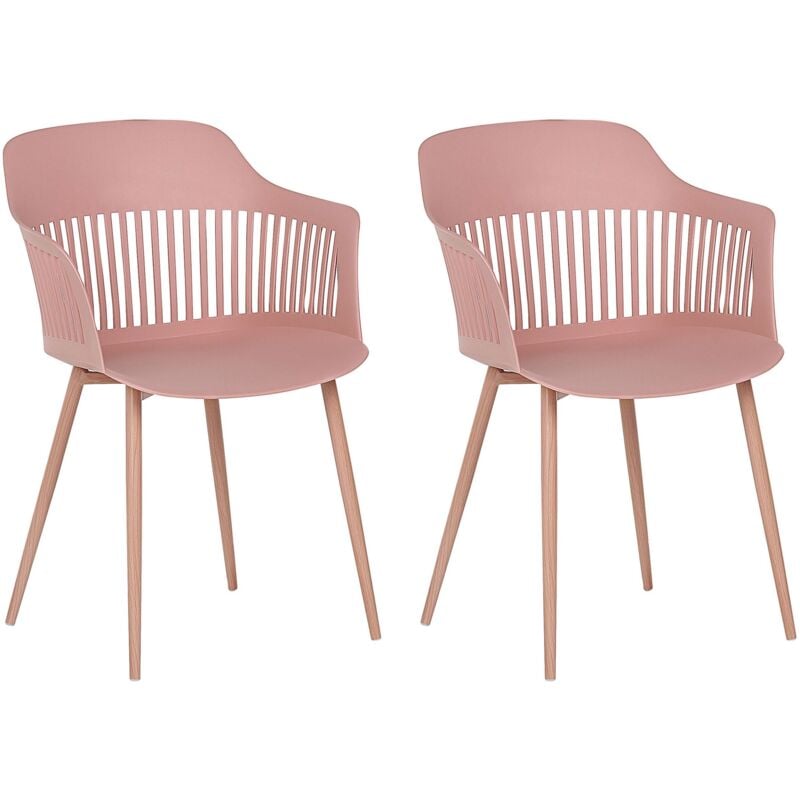 Beliani - Set de 2 Chaises de Salle à Manger en Plastique Rose avec Pieds en Métal Effet Bois Design Moderne et Scandinave Tendance