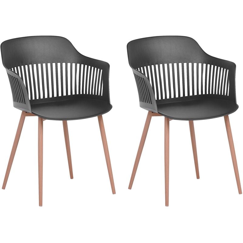 Beliani - Set de 2 Chaises de Salle à Manger en Plastique Noir avec Pieds en Métal Effet Bois Design Moderne et Scandinave Tendance