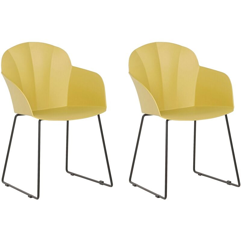 Beliani - Set de 2 Chaises de Salle à Manger Design en Plastique Jaune avec Piétement Métallique Noir Design Moderne Tendance