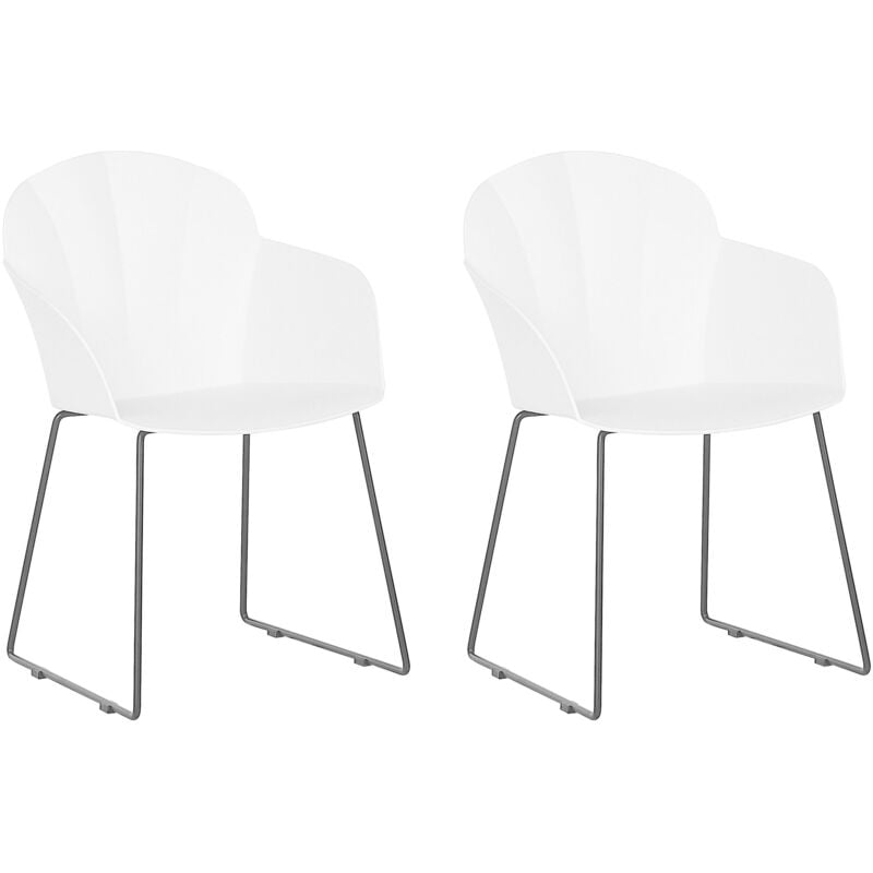 Beliani - Set de 2 Chaises de Salle à Manger Design en Plastique Blanc avec Piétement Métallique Noir Design Moderne Tendance