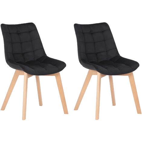 Lot de 2 Chaises de salle à manger Passaic velours avec pieds en Bois de hêtre Noir