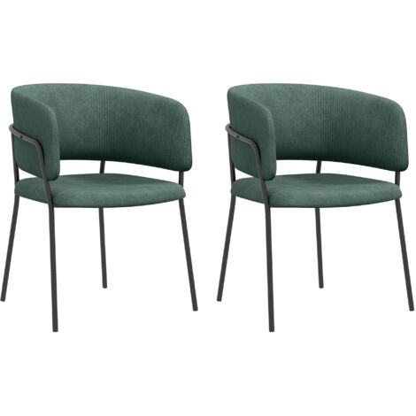 Lot de 2 chaises de salle à manger pieds en acier, assise rembourrée en tissu aspect velours, vert