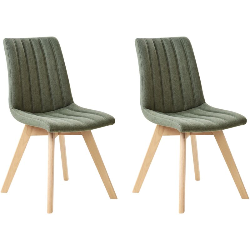 Beliani - Lot de 2 Chaises de Salle à Manger Pieds en Bois Massif Siège Rembourré en Tissu Polyester Vert Foncé Calgary