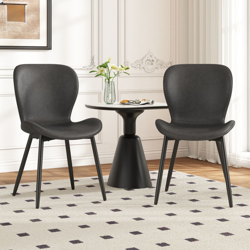 Fortuna Lai - Lot de 2 chaises de salle à manger, pieds réglables avec revêtement en poudre noire, 48x57x80cm, en cuir gris