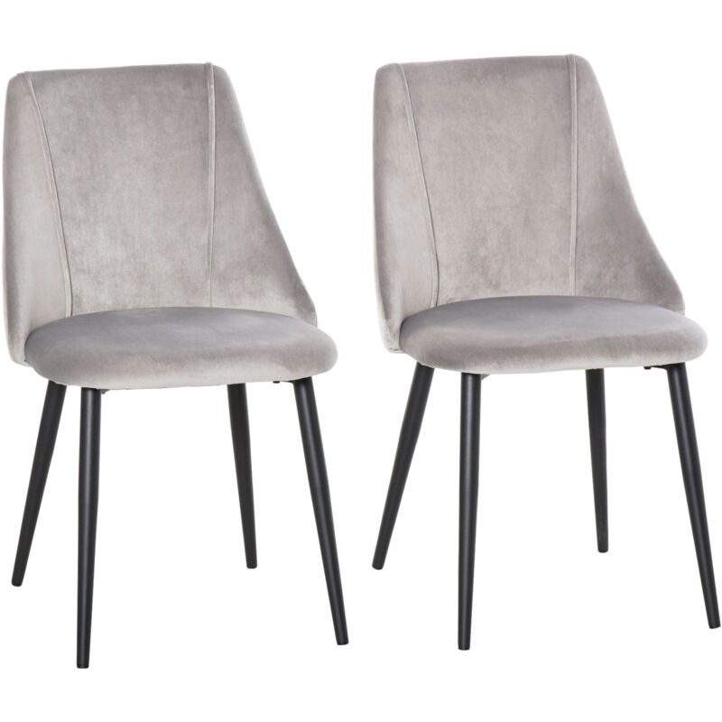 Homcom - Lot de 2 chaises de salle à manger piètement métal velours gris