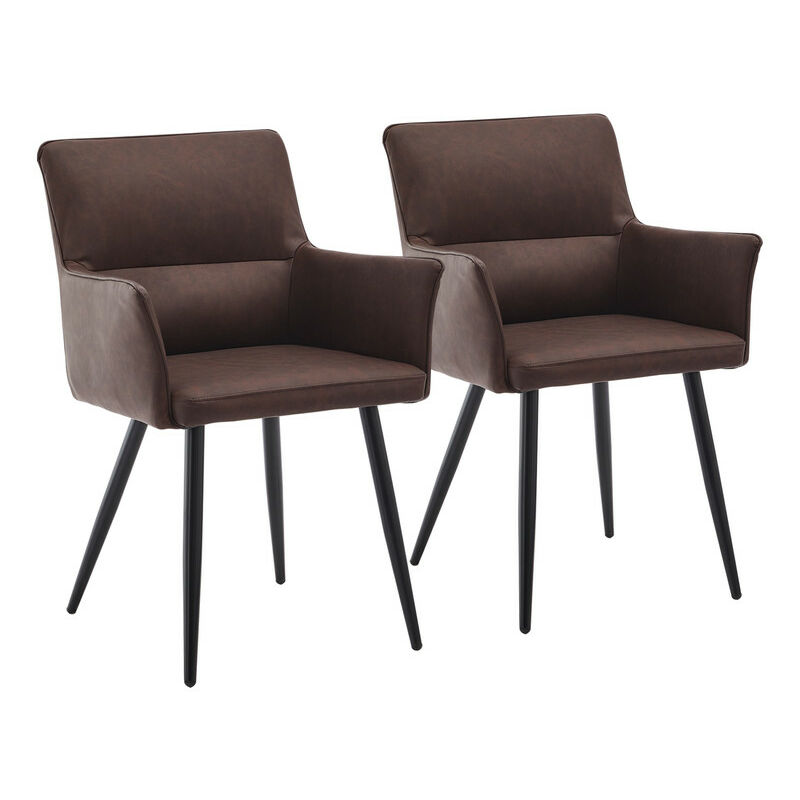 Clipop - Lot de 2 chaises de salle à manger rembourrées en simili cuir avec accoudoirs et pieds en métal pour salon, chambre à coucher ou