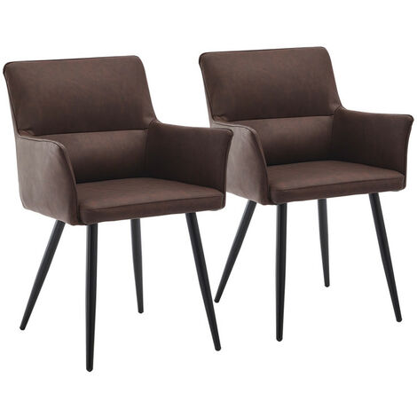 Lot de 2 chaises de salle à manger rembourrées en simili cuir avec accoudoirs et pieds en métal pour salon, chambre à coucher ou bureau,marron