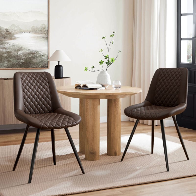 Hawthyhome - Lot de 2 chaises de salle à manger tapissées en éco-cuir, chaise avec dossier pour salon, chambre, cuisine, marron