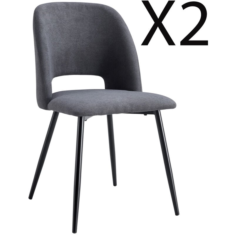 lot de 2 chaises de salle à manger rembourrées en tissu coloris gris - longueur 58 x profondeur 50 x hauteur 86 cm pegane