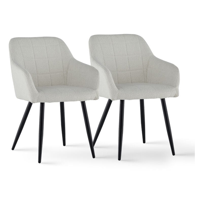 Clipop - Lot de 2 chaises de salle à manger rembourrées en velours, avec accoudoirs classiques, dossier et pieds en métal, Gris - blanc
