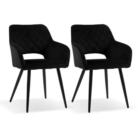 Lot de 2 chaises de Salle à Manger rembourrées en Velours avec accoudoirs et Pieds en métal pour Salle à Manger,Noir