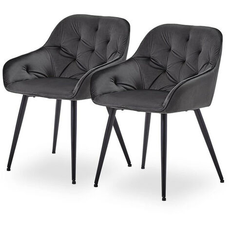 Lot de 2 chaises de salle à manger rembourrées en velours avec assise rembourrée et pieds en métal pour salon, Gris