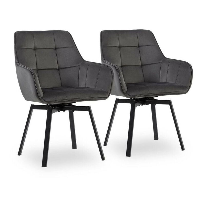 Clipop - Lot de 2 chaises de salle à manger rembourrées en velours pivotant à 360° avec dossier et pieds en métal, chaises de bureau rotatives pour