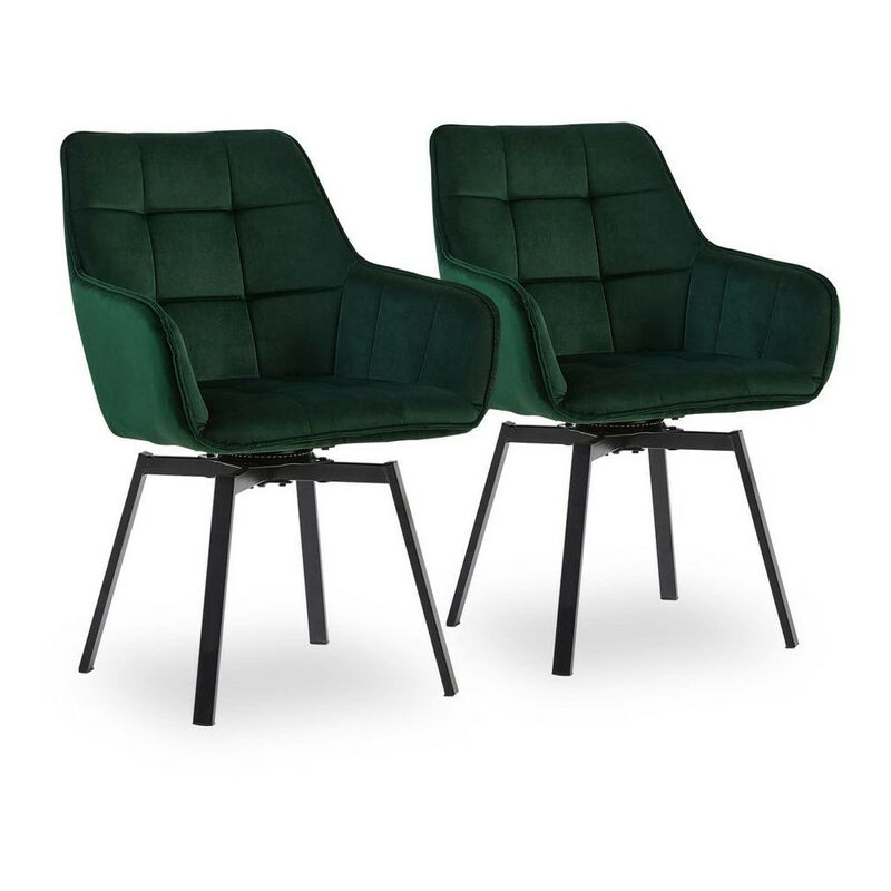 Lot de 2 chaises de salle à manger rembourrées en velours pivotant à 360° avec dossier et pieds en métal, chaises de bureau rotatives pour bureau à
