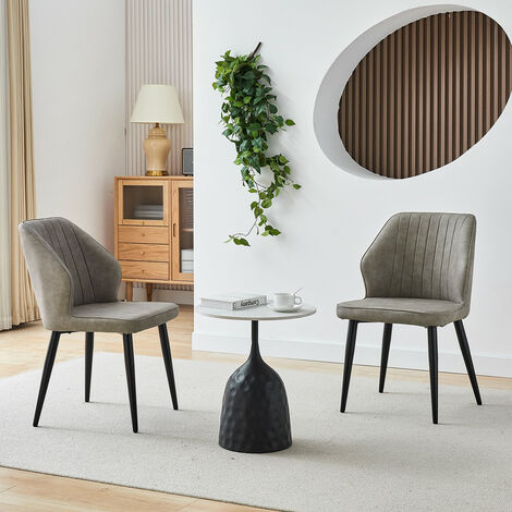 Lot de 2 chaises de salle à manger rembourrées rétro en cuir synthétique avec dossier et pieds en métal robuste pour salon et bureau, Gris clair