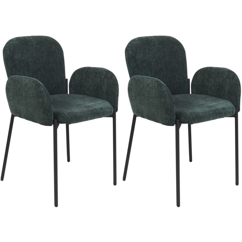 Beliani - Lot de 2 Chaises de Salle à Manger Rétro Vintage en Tissu avec Accoudoirs Pieds Noirs Vert Albee