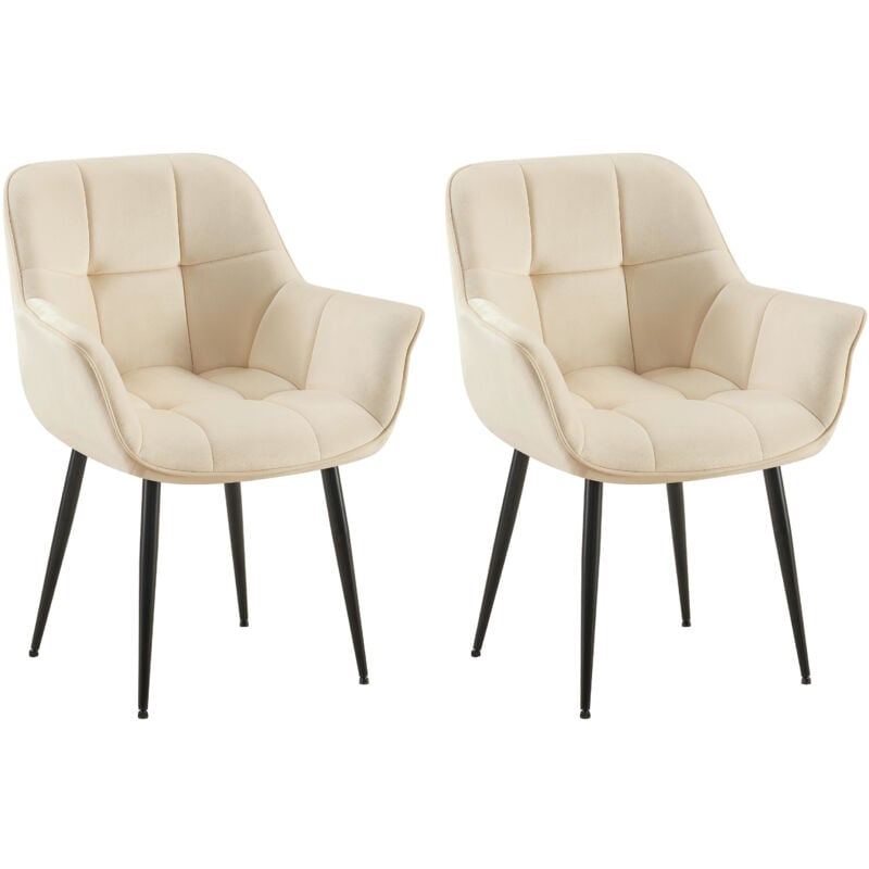 CLP - Lot de 2 chaises de salle à manger Roseville velours Crème