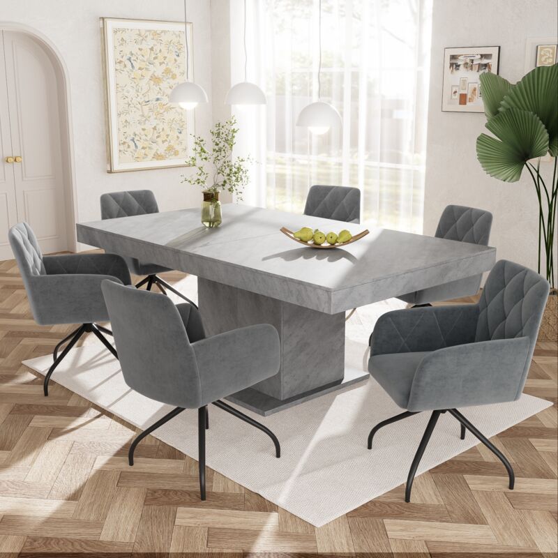 Okwish - Lot de 6 chaise de salle à manger pivotante, fauteuil moelleux avec 4 pieds en métal, en velours, gris