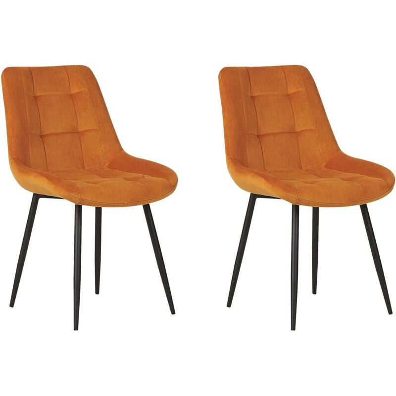Beliani - Lot de 2 Chaises de Salle à Manger Salon Moderne en Velours Orange Rembourré Pieds en Métal Melrose