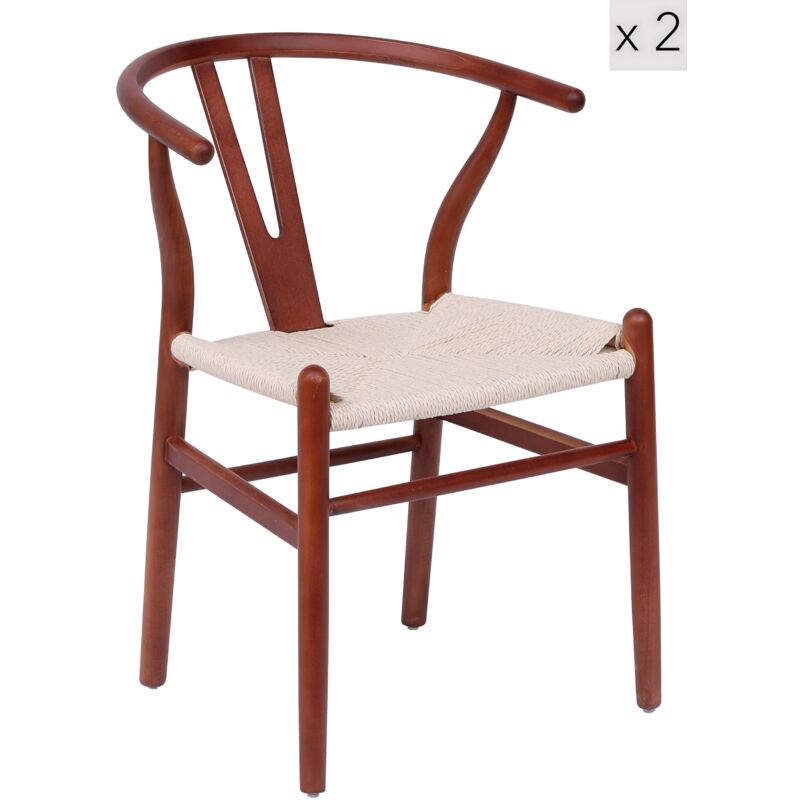 Nordlys - Lot de 2 Chaises de Salle a Manger Scandinave en Bois Massif