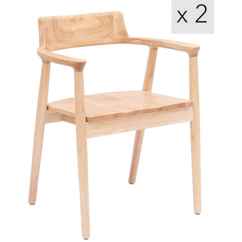 Nordlys - Lot de 2 Chaises de Salle a Manger Scandinave en Bois Massif