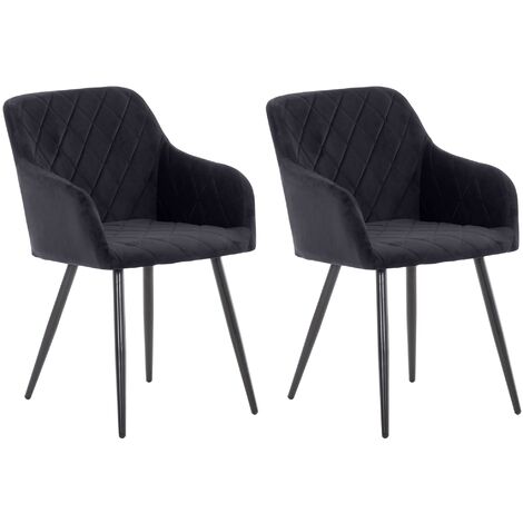 Lot de 2 chaises de salle à manger Shila avec Piètement en Métal noir Noir  Velours