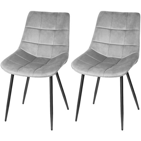 Lot de 2 Chaises de salle à manger, Siège moderne chaise à carreaux, rembourrées, avec pieds en fer, surface en velours lisse-charge 120 kg-gris clair