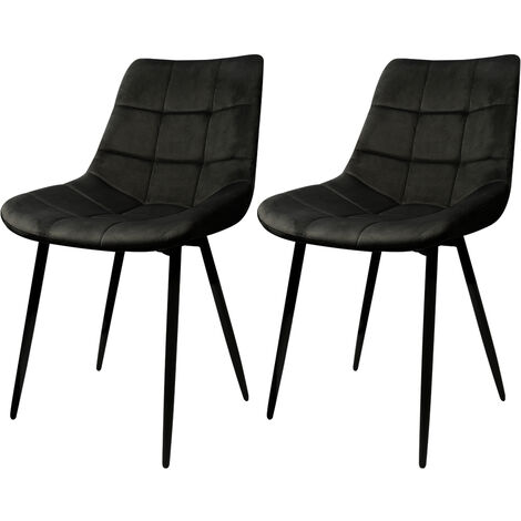 Lot de 2 Chaises de salle à manger, Siège moderne chaise à carreaux, rembourrées, surface en velours lisse-charge 120 kg-avec pieds en fer, noir