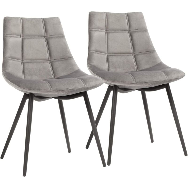 Songmics - Lot de 2 Chaises de salle à manger, Siège moderne, rembourrées, avec pieds en fer, surface en velours lisse, Gris LDC84GY