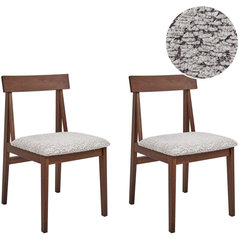 Beliani - Lot de 2 Chaises de Salle à Manger Structure en Bois d'Hévéa Foncé Assise en Polyester Bouclé Gris Isle