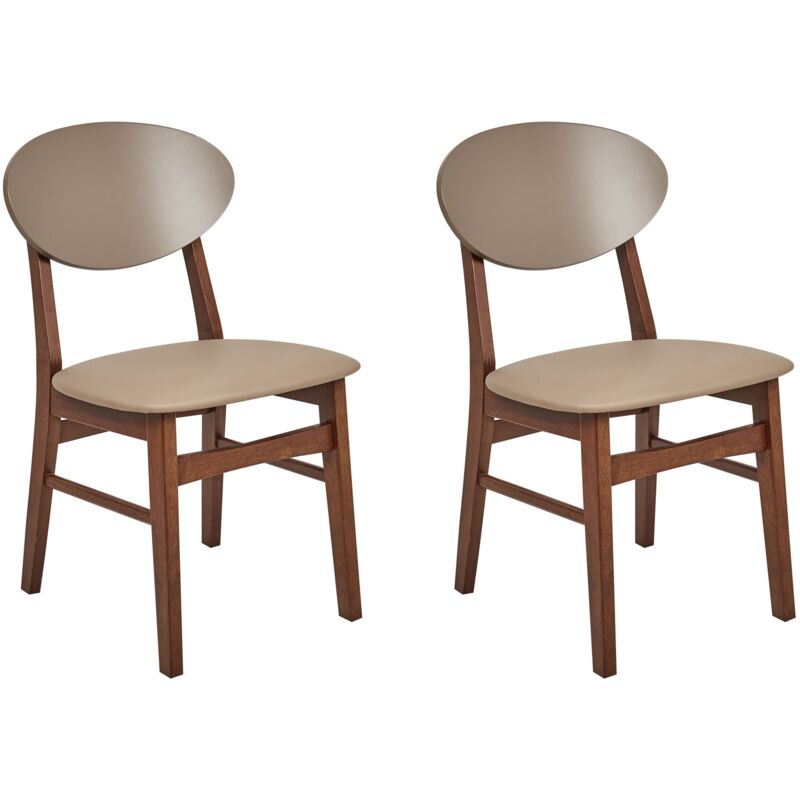 Beliani - Lot de 2 Chaises de Salle à Manger Structure en Bois Foncé Assise en Similicuir Marron Clair Amery