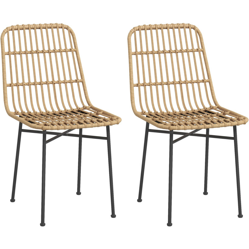 Homcom - Lot de 2 chaises de salon style bohème chic résine tressée aspect rotin
