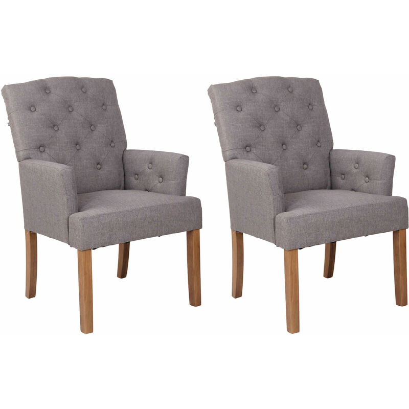 Définir 2 fauteuils à manger design Chesterfield en tissu rembourré dans différentes couleurs Couleur : Gris