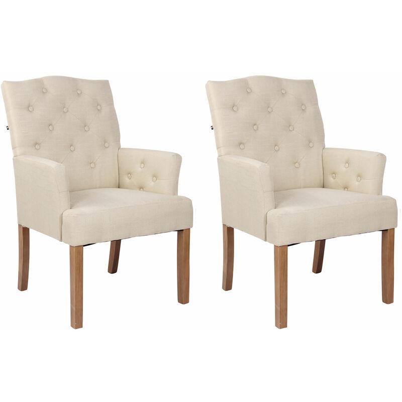 CLP - Lot de 2 chaises de salle à manger Sugar en tissu Pieds bois de caoutchouc Crème Antique clair