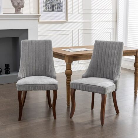 Lot de 2 chaises de salle à manger - tissu lin, pieds bois courbés - gris