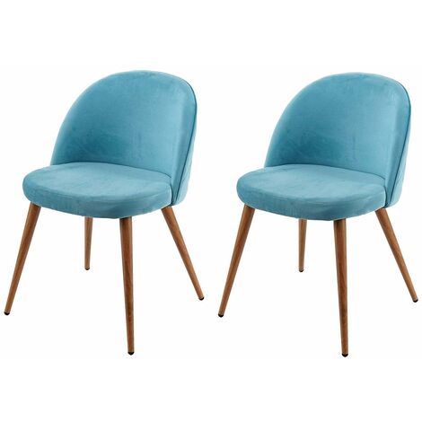 Lot de 2 chaises de salle à manger tissu velours bleu en bois style rétro - bleu