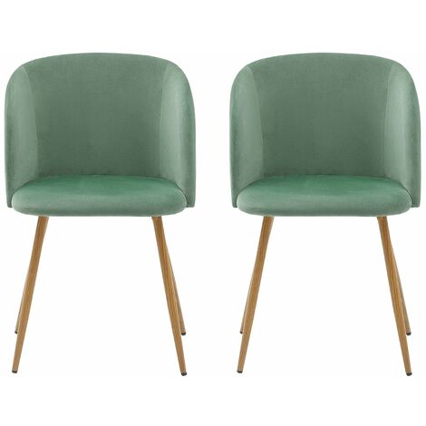 Lot de 2 chaises de salle a manger-Tissu velours vert- Scandinave-fauteuil rembourre et pieds en bois