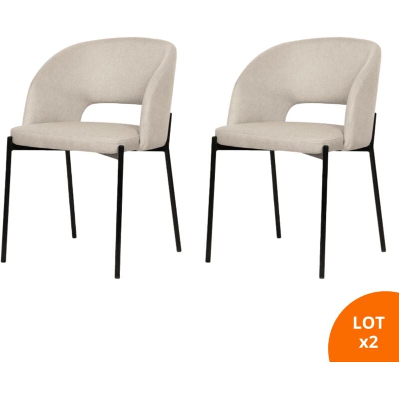 Secury-t - Lot de 2 chaises de salle à manger tissus beige - pieds en métal noir - kristen