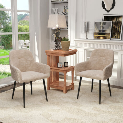lot de 2 chaises de salle à manger, velours, métal, beige