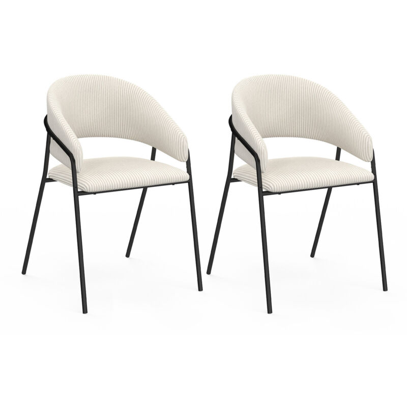 Lot de 2 chaises de salle à manger en velours côtelé beige et pieds métal noir