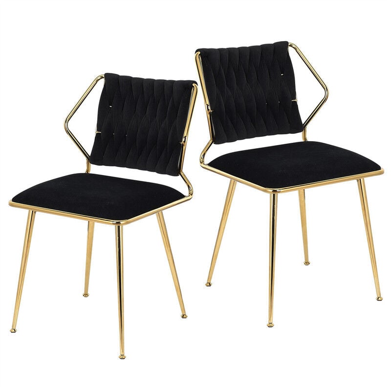 Fortuna Lai - Lot de 2 chaises de salle à manger W52.5xD52xH81cm - chaise en velours avec pieds en métal noir