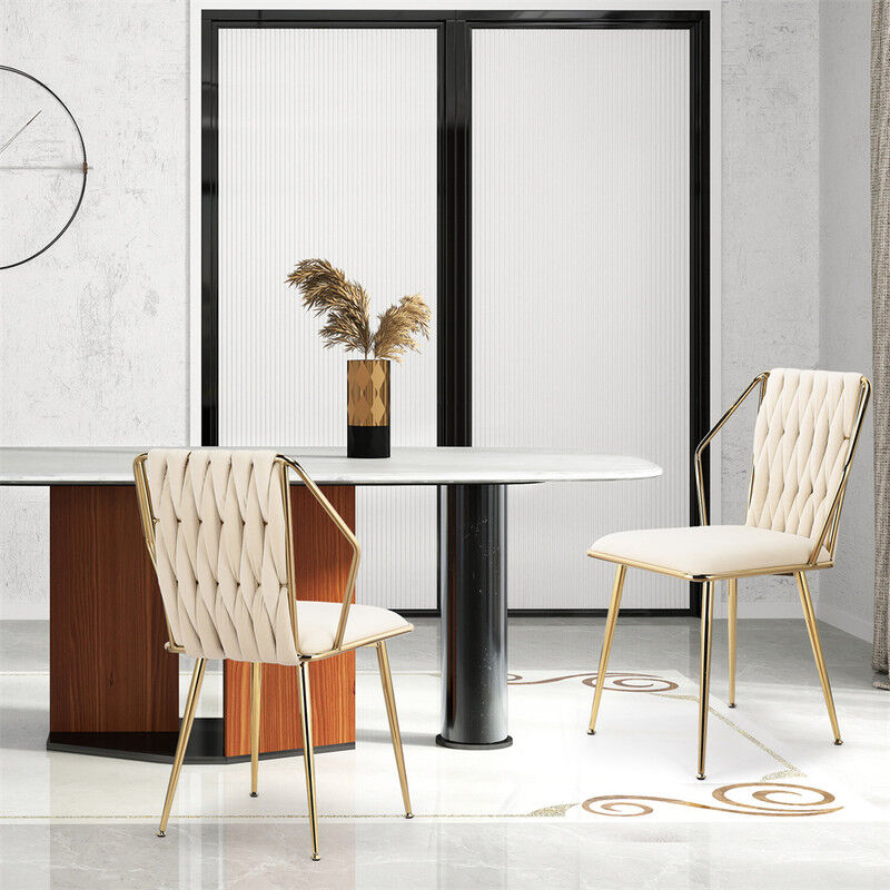 Lot de 2 chaises de salle à manger W53xD56xH85cm - chaise en velours avec pieds en métal beige