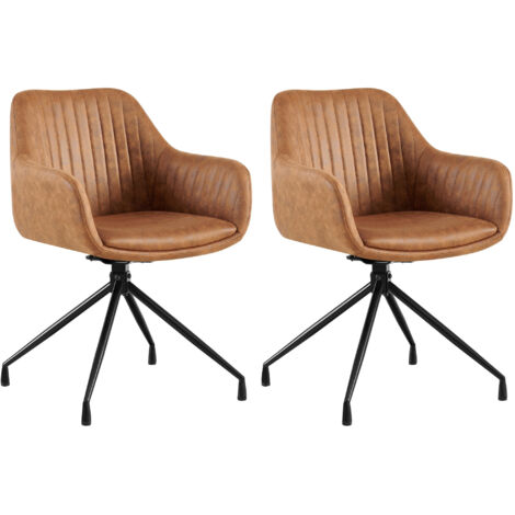 Lot de 2 chaises de salle à manger Welby Marron clair Similicuir vintage