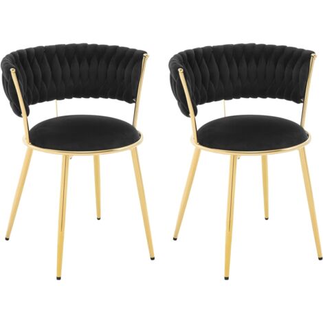 Lot de 2 Chaises de Salle à Manger WOLTU, Chaise de Cuisine Moderne en Velours, Chaise Rembourrée avec Pieds en Métal, Noir