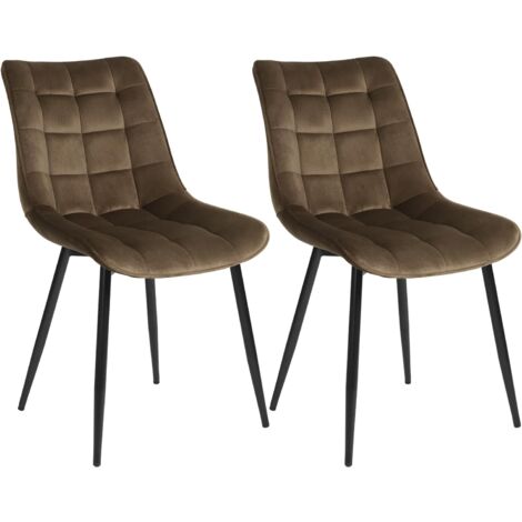 Lot de 2 Chaises de salle à manger WOLTU, Chaises de cuisine, Siège en velours, Pieds en métal, Brun