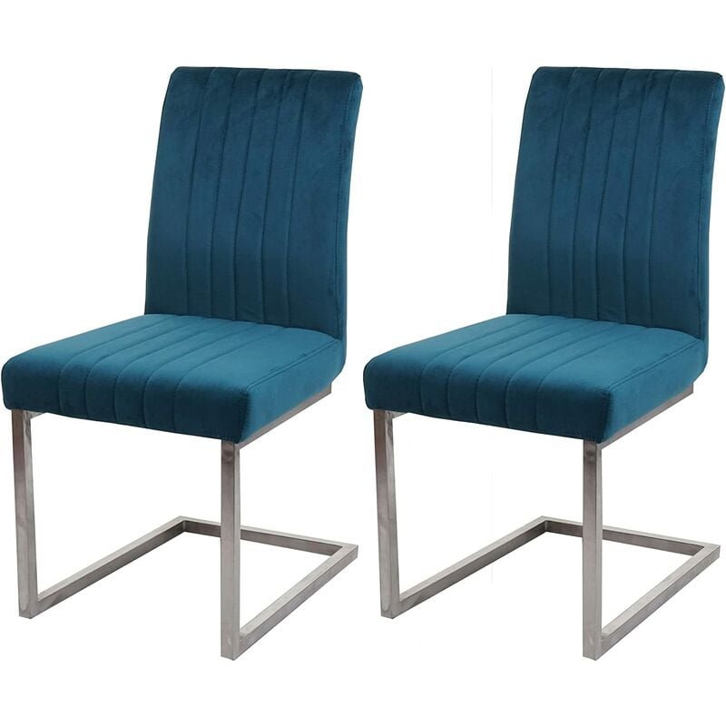 Décoshop26 - Lot de 2 chaises de salle à manger chaise de conférence en acier inoxydable brossé velours bleu turquoise CDS04485