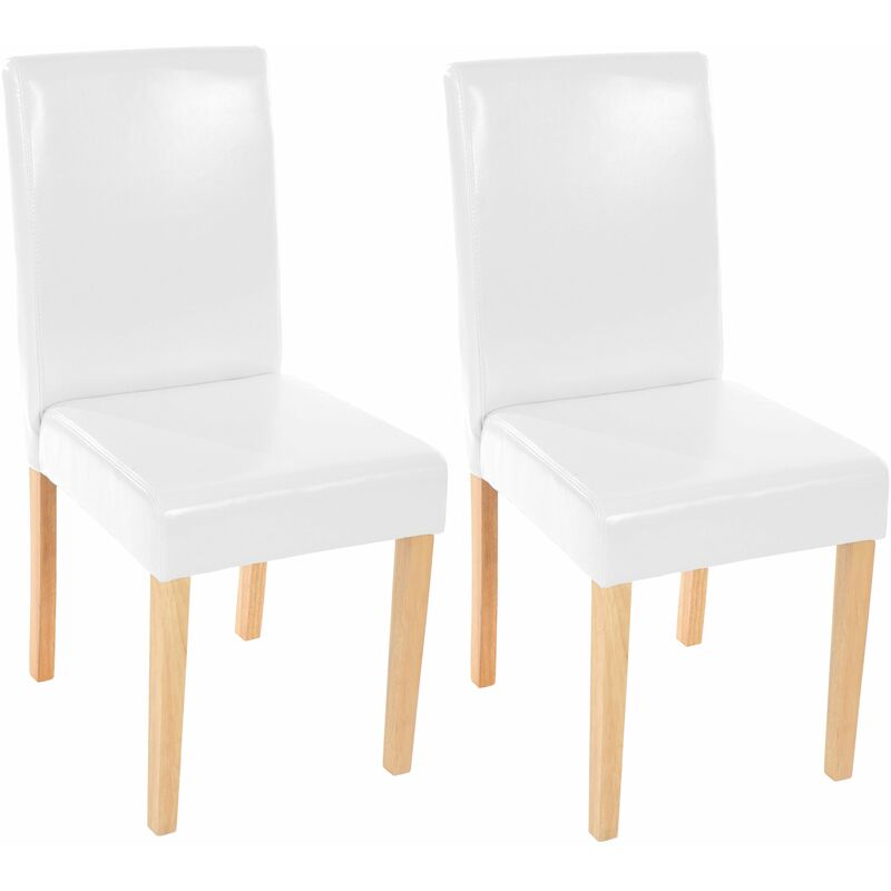 Lot de 2 chaises de salle à manger cuisine en cuir blanc pieds en bois clair design moderne 040000284