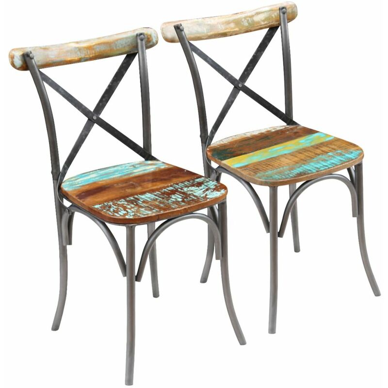 Décoshop26 - Lot de 2 chaises de salle à manger cuisine style industriel bois de récupération solide - noir